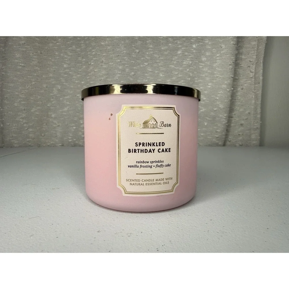 White Barn Bath Body Works 3 Wick Scented Candle SPRINKLED BIRTHDAY CAKE 14.5 OZ